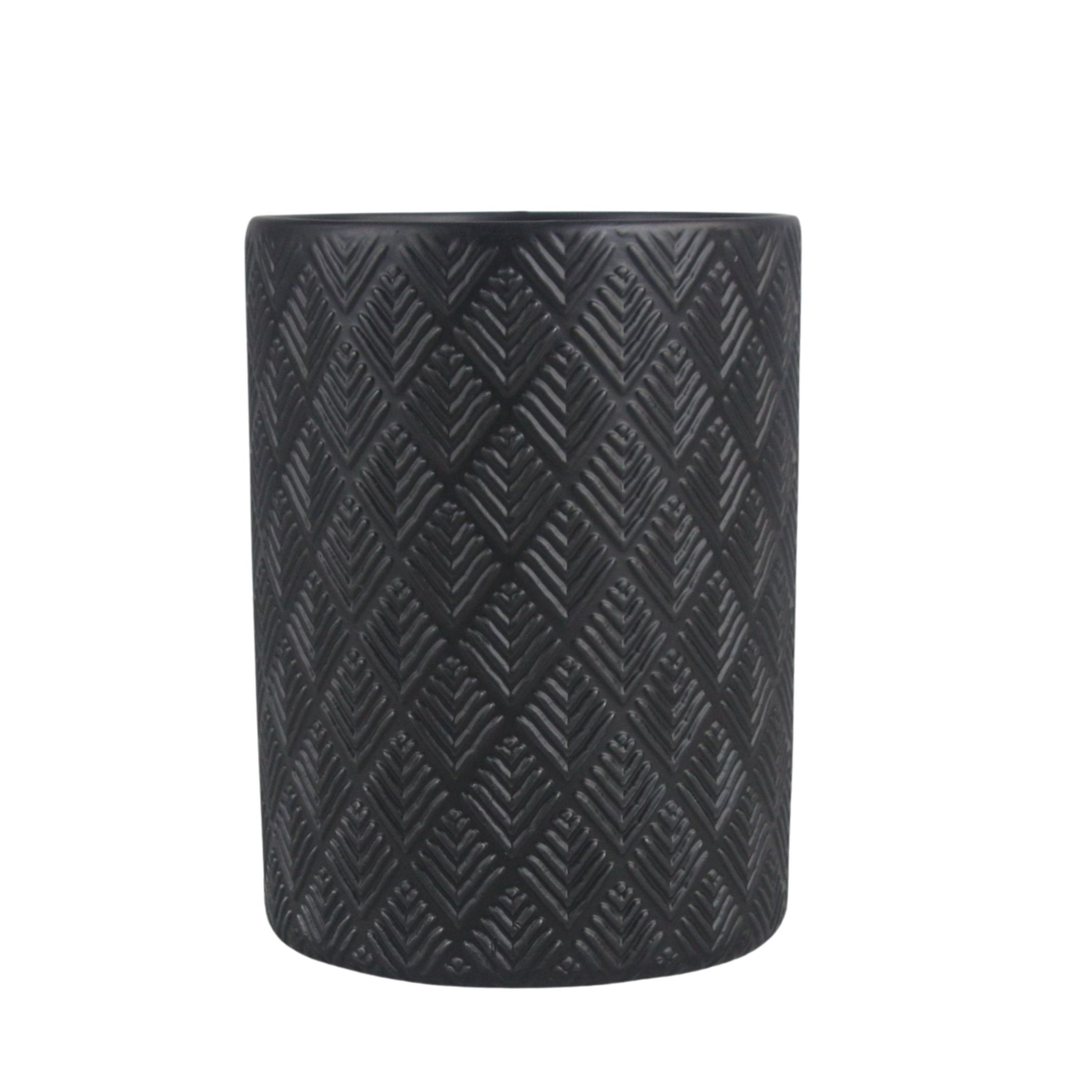 10 Strawberry Street Marquis Matte Black Embossed Utensil Crock with Oil/Vinegar Bottle Set