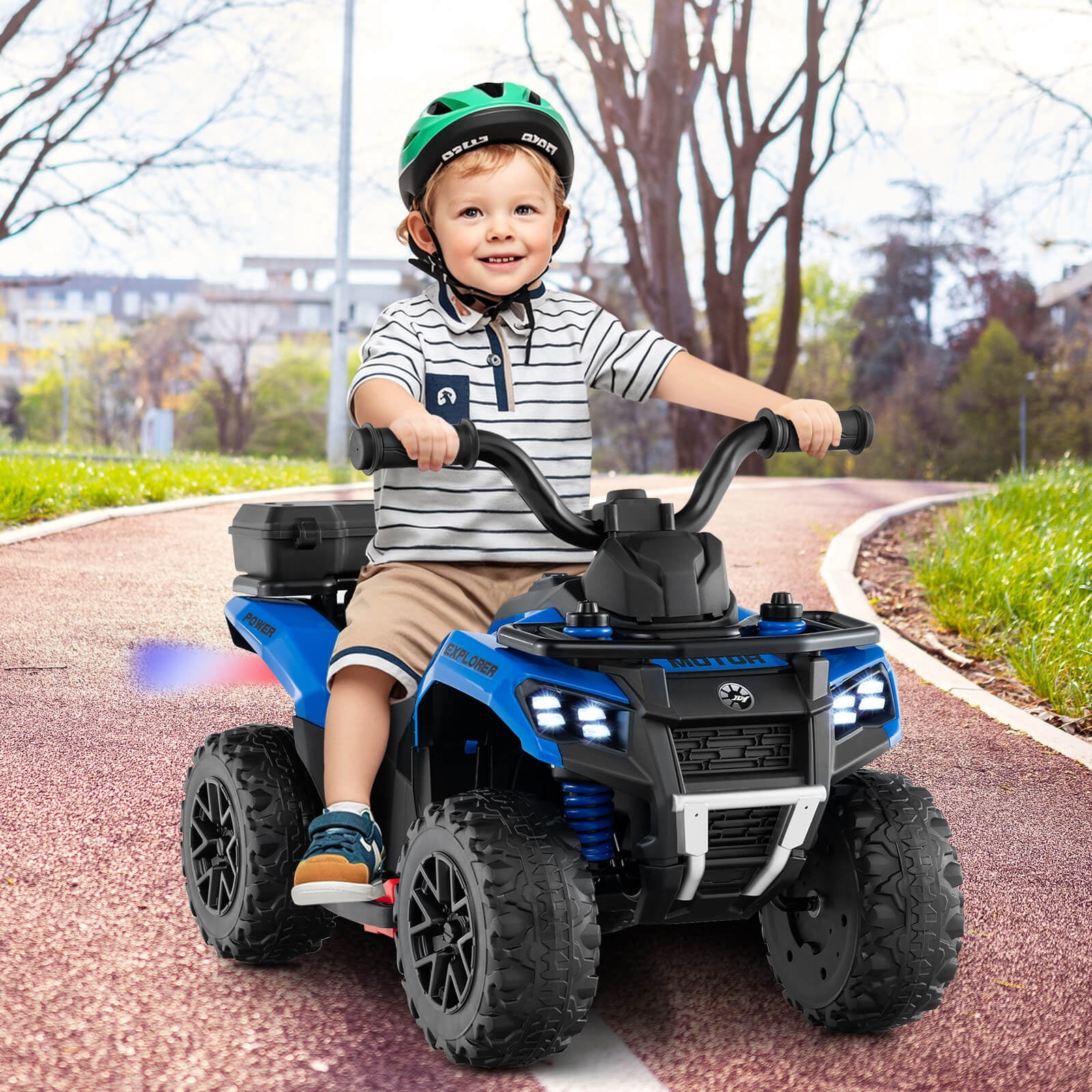 Infans 6V Kids Ride On ATV w/ Music & Spray Function USB Port Storage Box Toy Car
