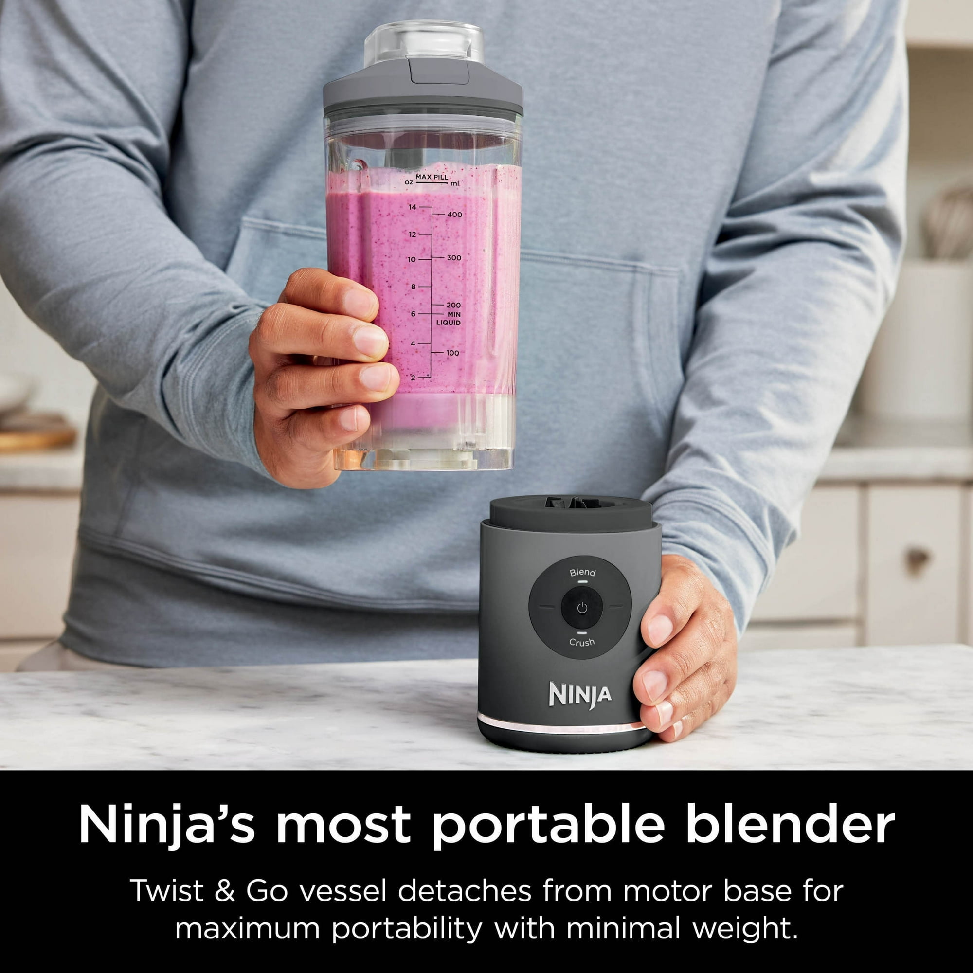 Restored Ninja BC200GY Blast Max Personal Cordless Blender, 3 Programs, 20 oz. Twist & Go Vessel, Gray (Refurbished)