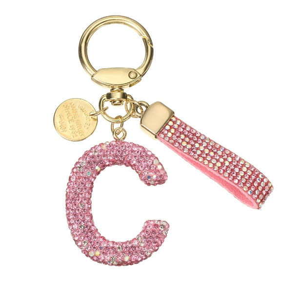 Uxcell Initial Letter Keychain Cute Letter-C Sparkly Rhinestone Key Chain Charm Pink