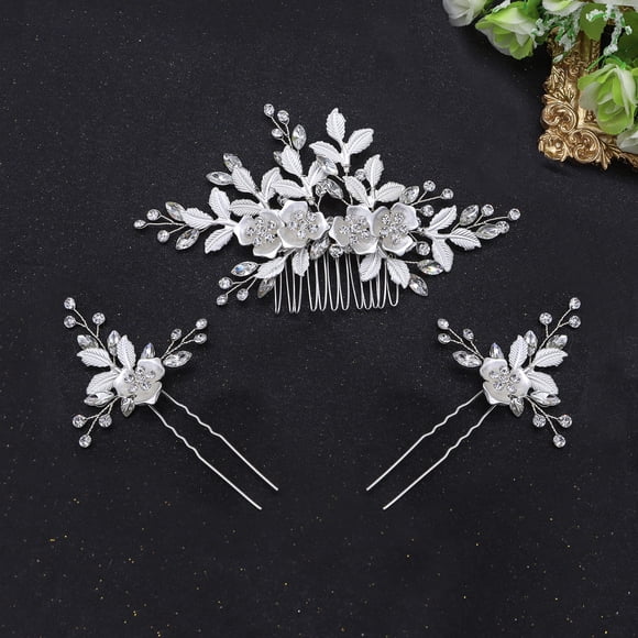 Oriamour Peinetas laterales para el cabello con 2 juegos de horquillas para el cabello Accesorios para el cabello nupcial Juego de tocados de boda (Plata)