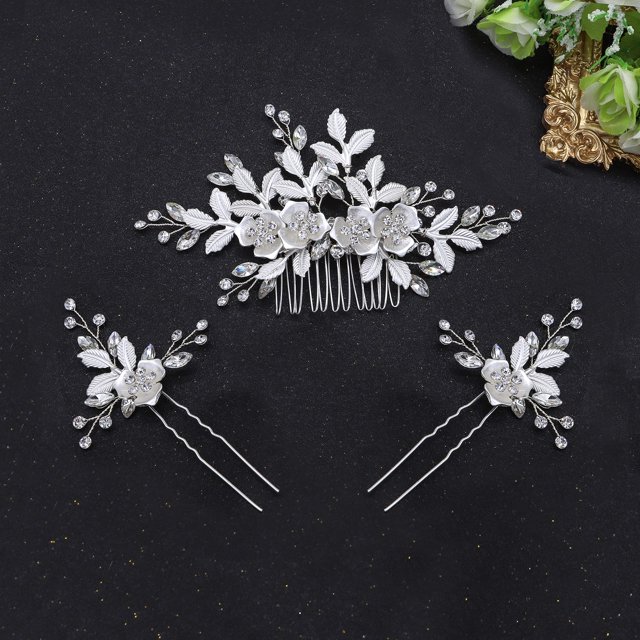 Oriamour Peinetas laterales para el cabello con 2 juegos de horquillas para el cabello Accesorios para el cabello nupcial Juego de tocados de boda (Plata)