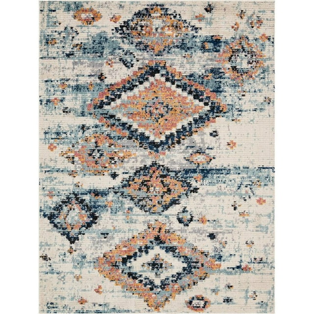 Unique Loom Morocco Medallion Abstract Rug 9' x 12' Rectangle Ivory/Blue