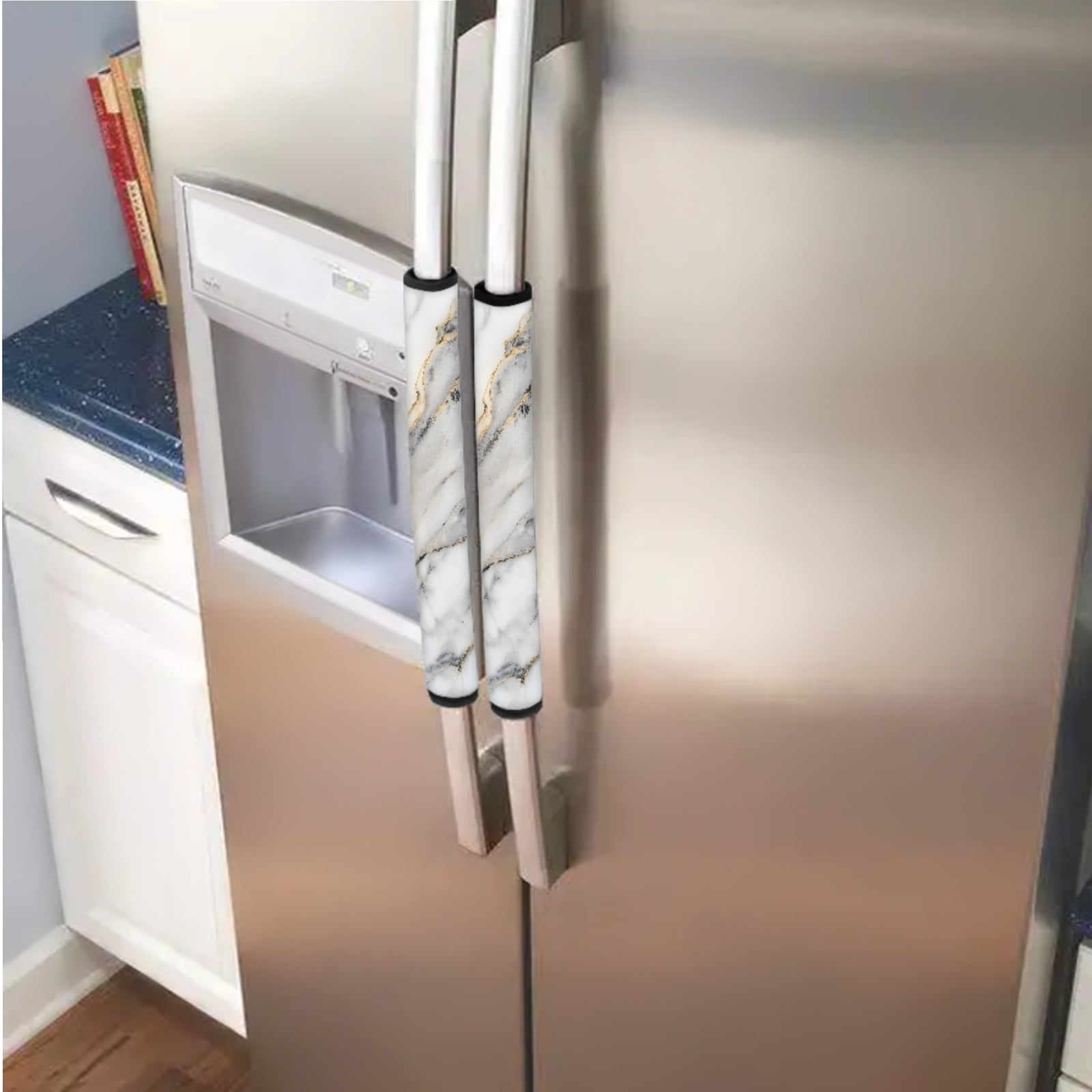 SEANATIVE Fridge Door Handle Covers Set of 6 Washable Kitchen Appliance Handle Protectors for Fridge Microwave Stove Dishwasher Refrigerator Accessories, Marble White Gray