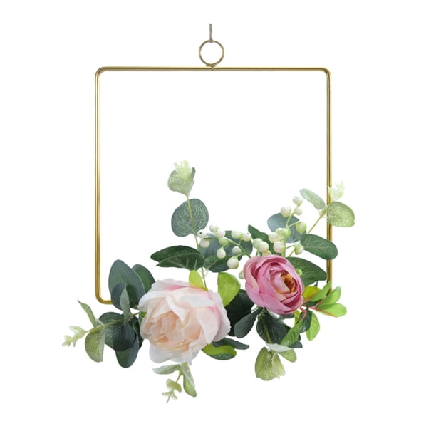 Wosthever Guirnalda de aro de anillo de metal con flores de rosas artificiales, amplia aplicación en cualquier entorno Decoración Y892cuadrado