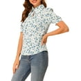 thumbnail image 4 of Unique Bargains Blouse pour Femmes Col Rabattu Fendu Manches Bouffantes Chemise en Chiffon, 4 of 6