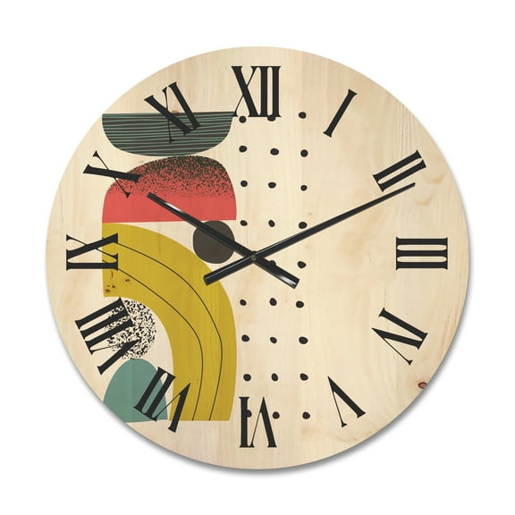 Designart 'Abstract Colorful Geometric Art Collage I' Modern Wood Wall Clock