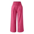 thumbnail image 4 of HNMKIU Pants for Women Solid Color Elastic High Waist Wide Leg Long Casual with Belt Loop and Pocket Womens Trousers Hot Pink,XXXL, 4 of 5