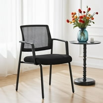 EDX Stacking Metal Mesh Back Chairs with Arm, Sturdy Upholstered Chairs, Black, 2 Packs