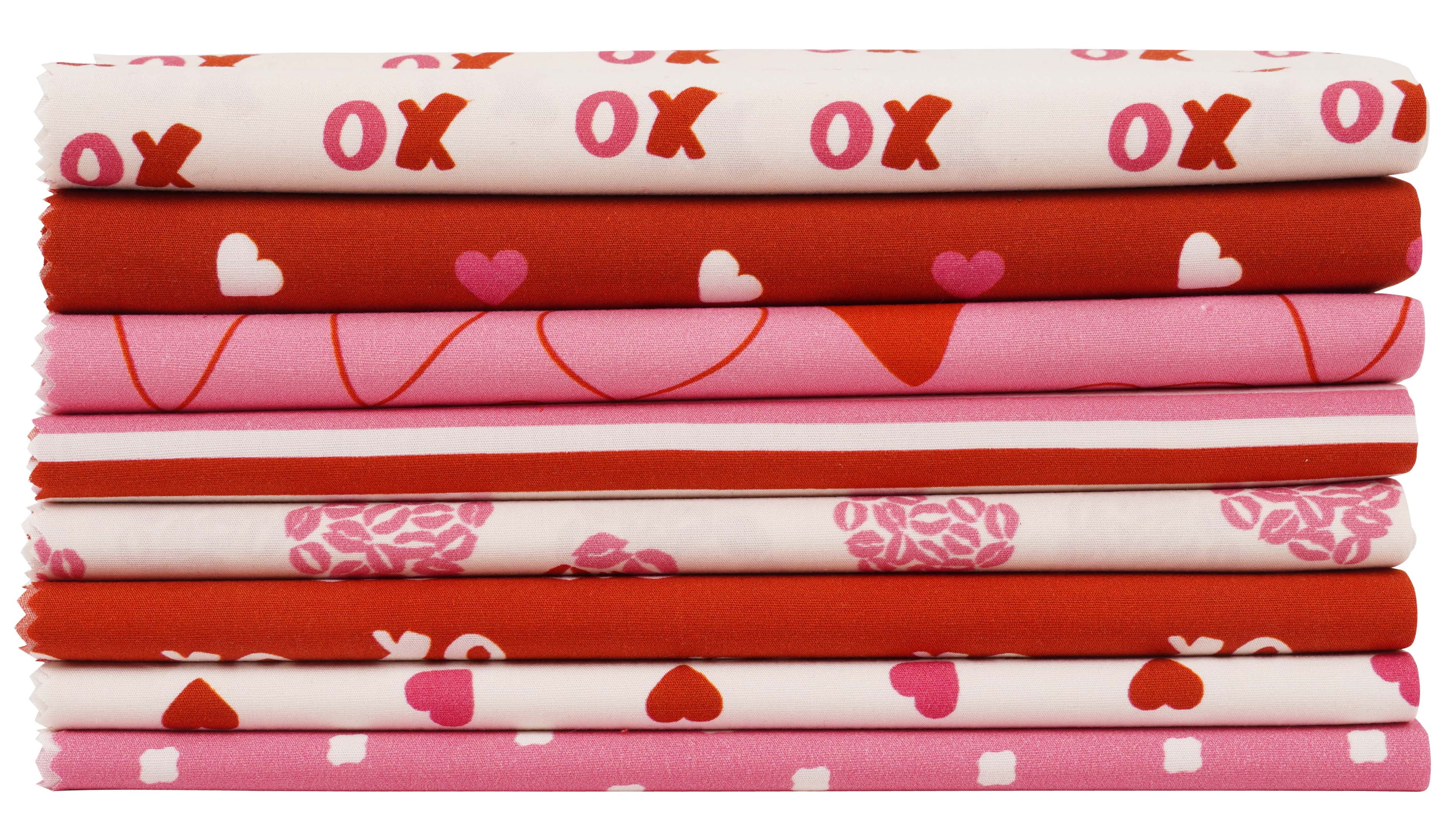 Soimoi 8 Pc Fat Quarter Bundle-Valentine Love ThemePrint 18"x 22"DIY Patchwork-100% CottonPre-Cut Quilting Fabric Pink-White & Red