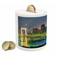 thumbnail image 2 of Landscape Piggy Bank, Tokyo Skyline with Tokyo Tower and Rainbow Bridge Tokyo Japan Night Scenery View, Ceramic Coin Bank Money Box for Cash Saving, 3.6" X 3.2", Green Navy, by Ambesonne, 2 of 4