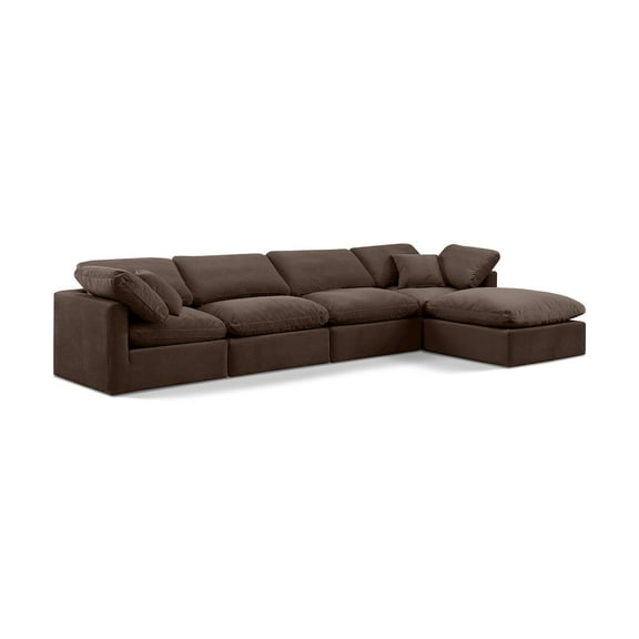 Meridian Furniture Indulge 129" Velvet L-Shaped Modular Sectional in Brown