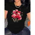 thumbnail image 1 of Women'S Casual Floral Print T-Shirt - Crew Neck, Short Sleeve, Polyester Blend (95% Polyester, 5% Spandex), Knit Fabric with Medium Stretch, Season-Neutral Top, 1 of 8