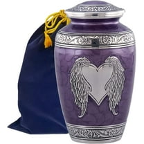 Angel Wings Urn - Loving Angel Wings Cremation Urn for Ashes - Handcrafted Angel Wings & Heart Adult Urn - Large Wings of Love Memorial Urn with Velvet Bag (Purple)