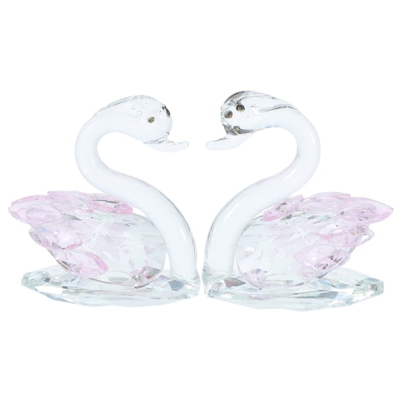 FOMIYES 2Pcs Pink Crystal Couple Swan Figurines Elegant Rhinestone Tabletop Decor