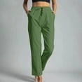 thumbnail image 2 of JINMGG Womens Plus Size Pants Women Solid Cotton Linen Ankle-Length Pants Pokets Casual Elastic Trousers Long Pants Trousers Army Green L, 2 of 8