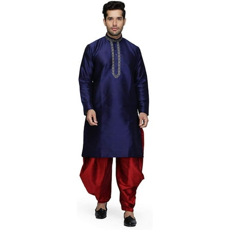 

Royal Kurta Mens Silk Blend Kurta Salwar Set (44 Blue Maroon)