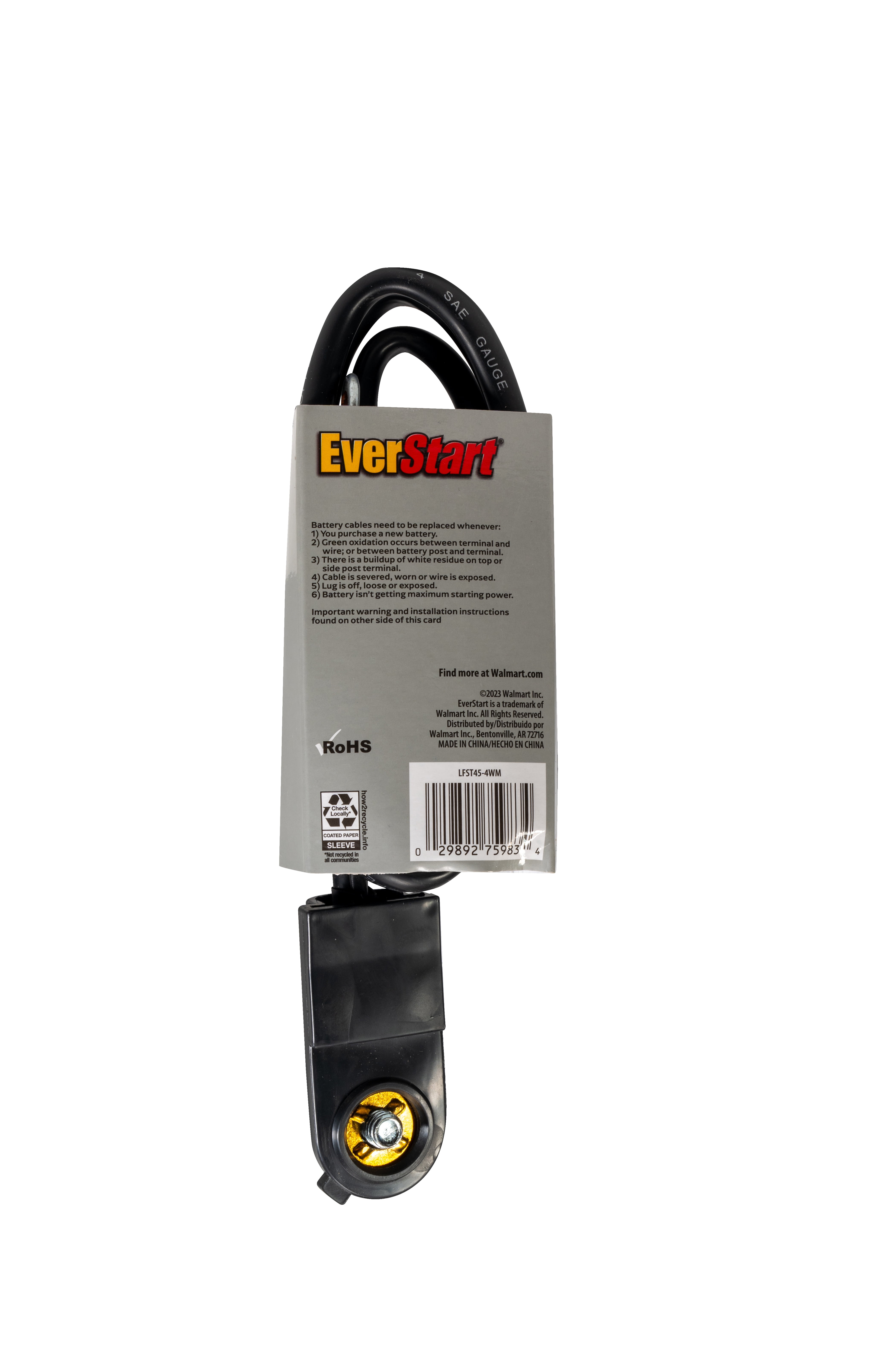 (2 pack) Everstart LFST45-4WM 4-Gauge Side Terminal Battery Cable, 45-Inches