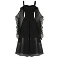 thumbnail image 5 of Wyobmus Renaissance Gothic Dress for Women Halloween Outfits Off Shoulder Lace Trumpet Sleeve Sheer Dress Medieval Steampunk Dress Black, 5 of 7