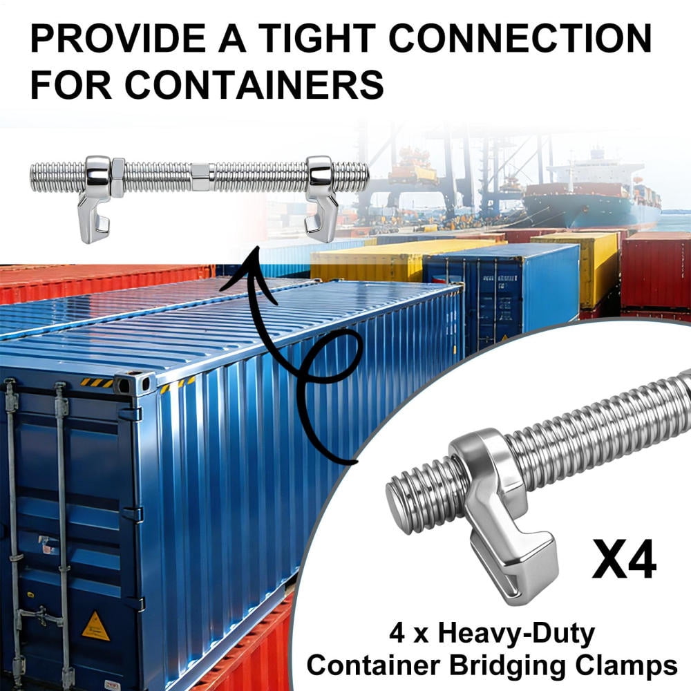 4 Pack Shipping Container Bridge Fitting Clamps - 280 mm Adjustable Galvanized Screw Clamp for Connecting 20/40FT Containers, Sea Harbor & Rail Use, Container Accessories