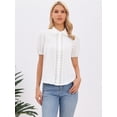 thumbnail image 4 of DARING DIVA Women's Short Sleeve Cotton Blouse Peter Pan Collar Crochet Panel Top XS White, 4 of 6