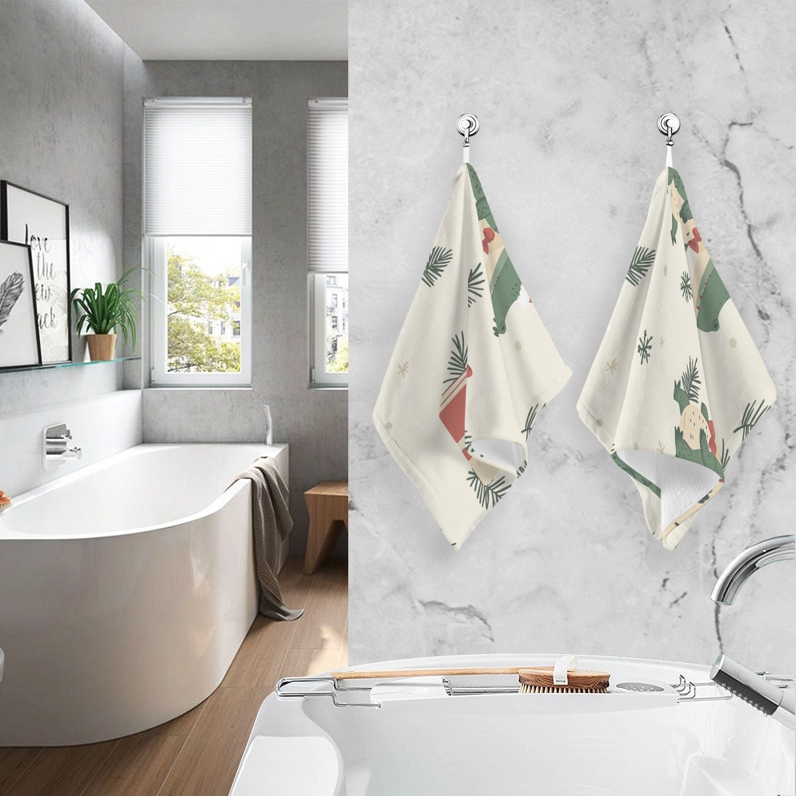 Christmas Alligators Gifts Hand Towels Cotton Bath Towels Large Face Towels Absorbent for Bathroom 2 Packs