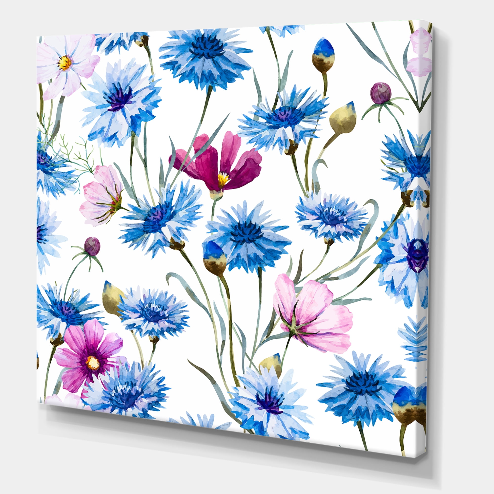 Designart ' Pink and Blue Wild Cornflowers ' Traditional Canvas Wall Art Print