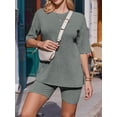 thumbnail image 5 of Weardear Maternity Sets 2 Piece Outfits Ribbed Knit Short Sleeve Split Side Shirts and Biker Shorts Summer Casual Pregnancy Loungewear, 5 of 6