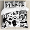 thumbnail image 3 of Tiki Bar Duvet Cover Set Twin Size, Tribal and Ethnic Composition Palms Pineapple Paradise Vintage Ancient Figure, Decorative 2 Piece Bedding Set with 1 Pillow Sham, Black White, by Ambesonne, 3 of 3