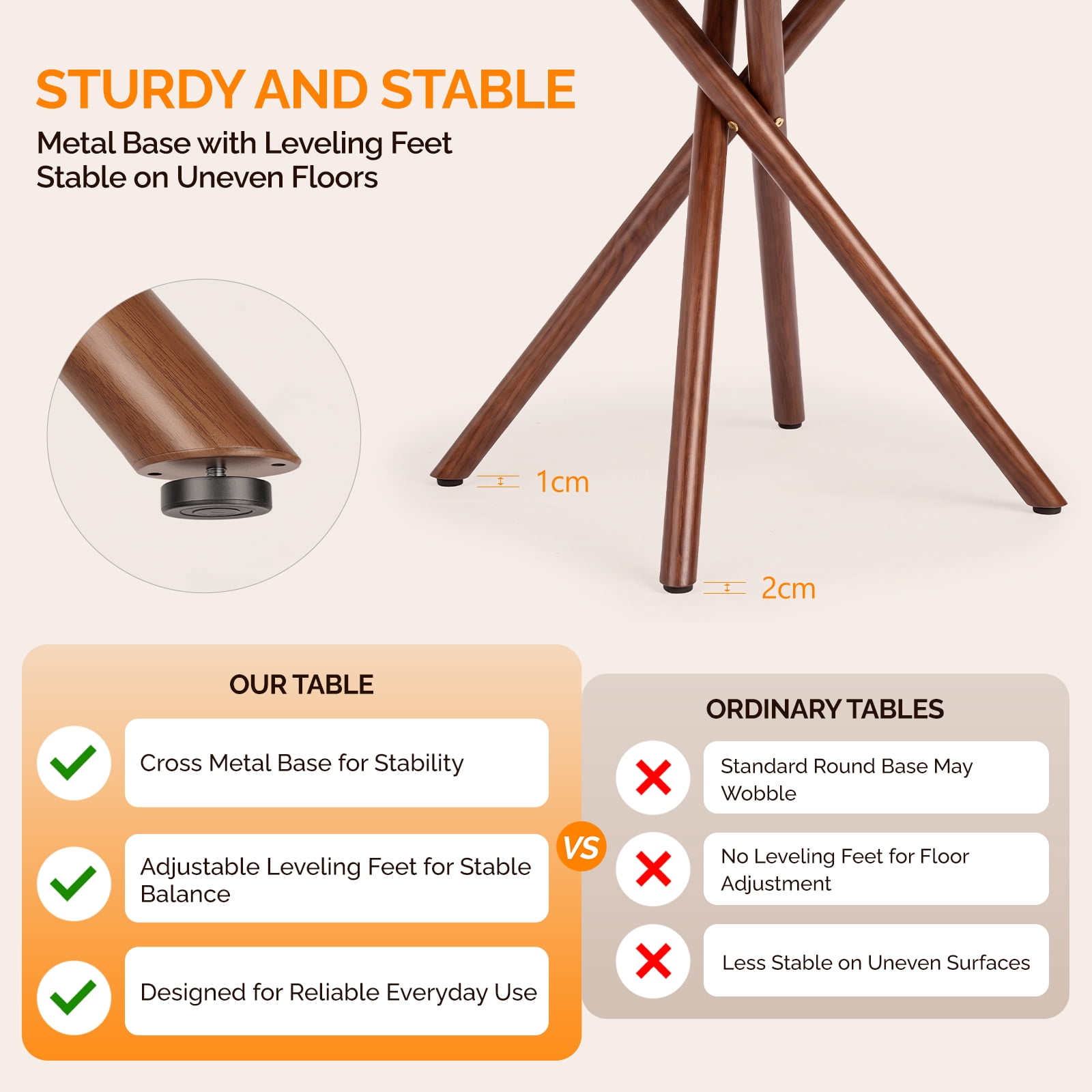 37.4 Inch Round Dining Table for 4-6 People, Cross X Metal Leg Kitchen Dinner Table with Adjustable Foot Pads, Easy Assembly Small Space Dining Room Table, Walnut