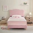 thumbnail image 5 of Upholstered Twin Size Bed Frame with Scallop Headboard, Cute Velvet Twin Bed, Sturdy Platform Bed, No Box Spring Needed, Wooden Slats, Noise Free, 5 of 7