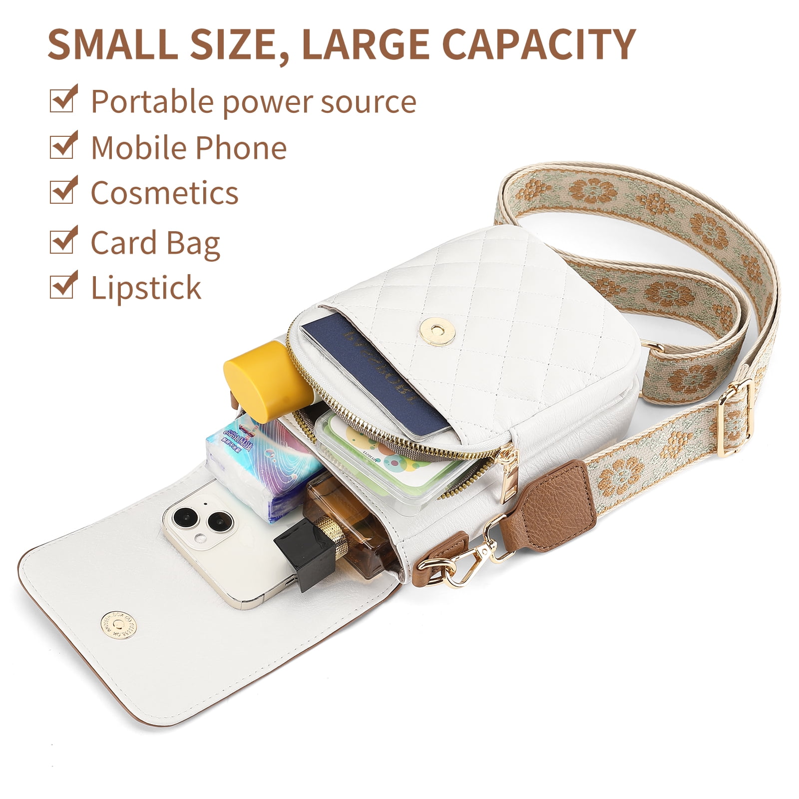 KALUNMA Crossbody Bags for Women Trendy Leather Triple Compartment Cell Phone Shoulder Wallet Purses with Card Slots