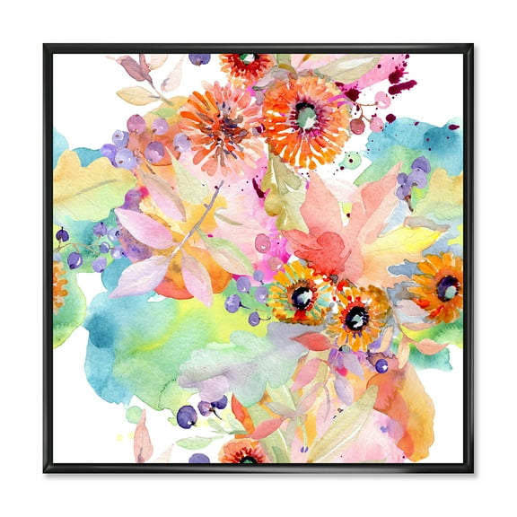 Designart 'Wildflowers and Vibrant Wild Spring Leaves I' Traditional Framed Canvas Wall Art Print