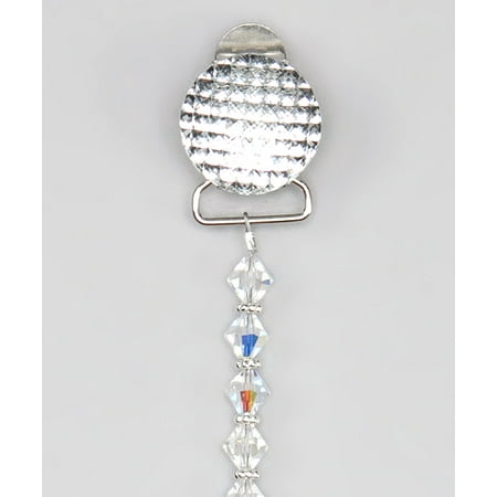 Quilted Swarovski Crystal with Swarovski Crystals and Sterling Silver Daisy Spacers Pacifier Clip