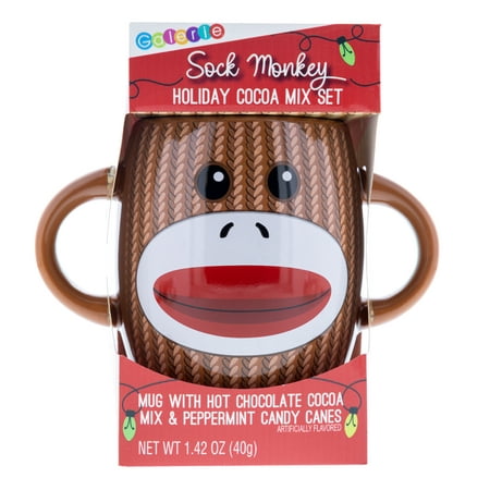 Galerie Two Handle Brown Sock Monkey Mug with Cocoa and Candy, 1.42 oz