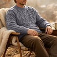 thumbnail image 4 of Babcutegg Mens Cable Knit Sweater Crew Neck Long Sleeve Pullover Thick Warm Casual Sweaters Size 2XL, 4 of 6