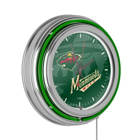 NHL Chrome Double Rung Neon Clock - Watermark - Minnesota Wild�