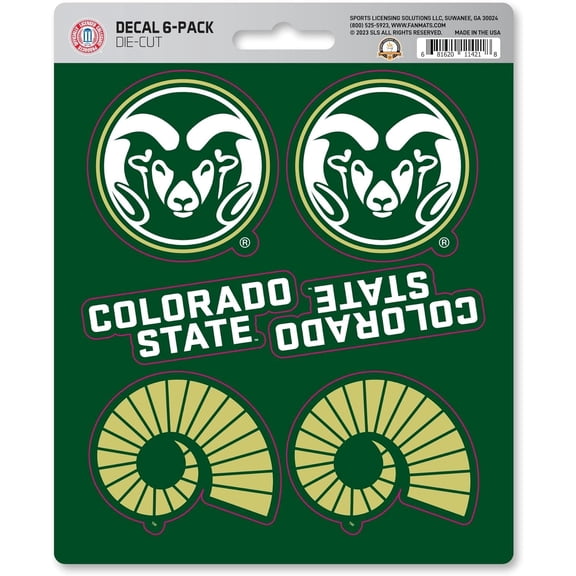 Colorado State University Rams 6-Piece Decal Sticker Set, 5x6 Inch Sheet, Gift for football fans for any hard surfaces around home, automotive, personal items