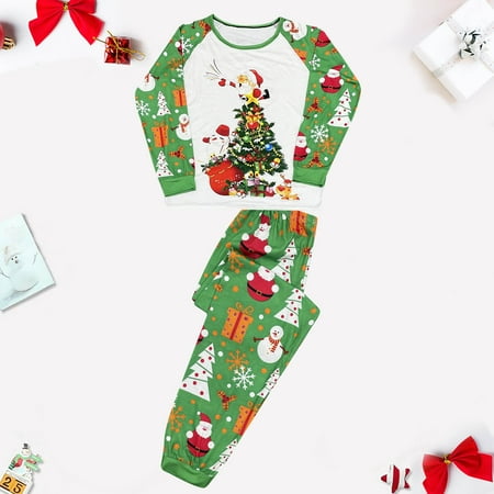 

women Christmas pajamas for family matching outfits son daughter sets soft Green Men Christmas Fashion Christmas Tree Print Top Pants Suit Family Parent-child Wear Dad