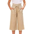 thumbnail image 2 of BLVB Summer Capri Pants for Girls Tie Knot Casual Loose Capris Cotton Linen Baggy Beach Cropped Pants with Pockets, 2 of 5