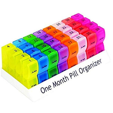 Monthly Pill Organizer - Am/Pm Daily Pill Organizer 32 Compartments for Each Day, Pill Dispenser and Dispenser Caddy That Helps You Organize Your Life, Perfect for Supplements and Medication by