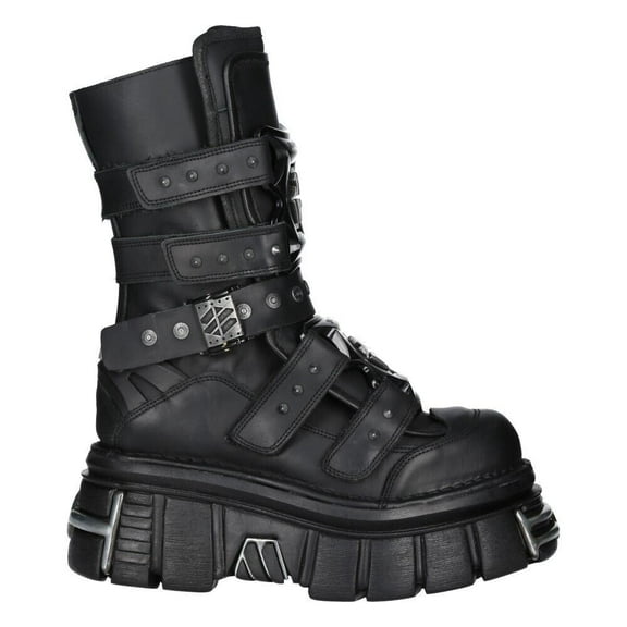 New Rock Boots M-MET422-S1 Unisex Metallic Black Leather Platform Gothic Boots 36