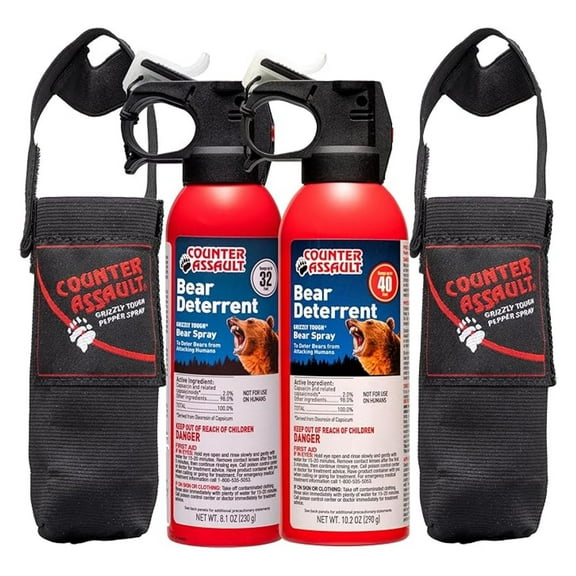 Bear Spray with Holster - Bears, , Coyotes - Long-Range 32ft/40ft Distance - Pepper Spray Safety Gear for Hiking & Camping Protection - 2% Capsaicin - 8.1 oz & 10.2 oz