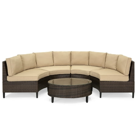 9 Piece Outdoor Sectional Best Choice Products 5-Piece Modern Outdoor Patio Semi-Circle Wicker Sectional Sofa Set w/ 4 Seats, Coffee Table - Brown ()
