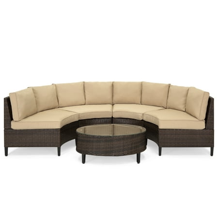 Best Choice Products 5-Piece Modern Outdoor Patio Semi-Circle Wicker Sectional Sofa Set w/ 4 Seats, Coffee Table - (Best Choice Products 7pc Outdoor Patio)