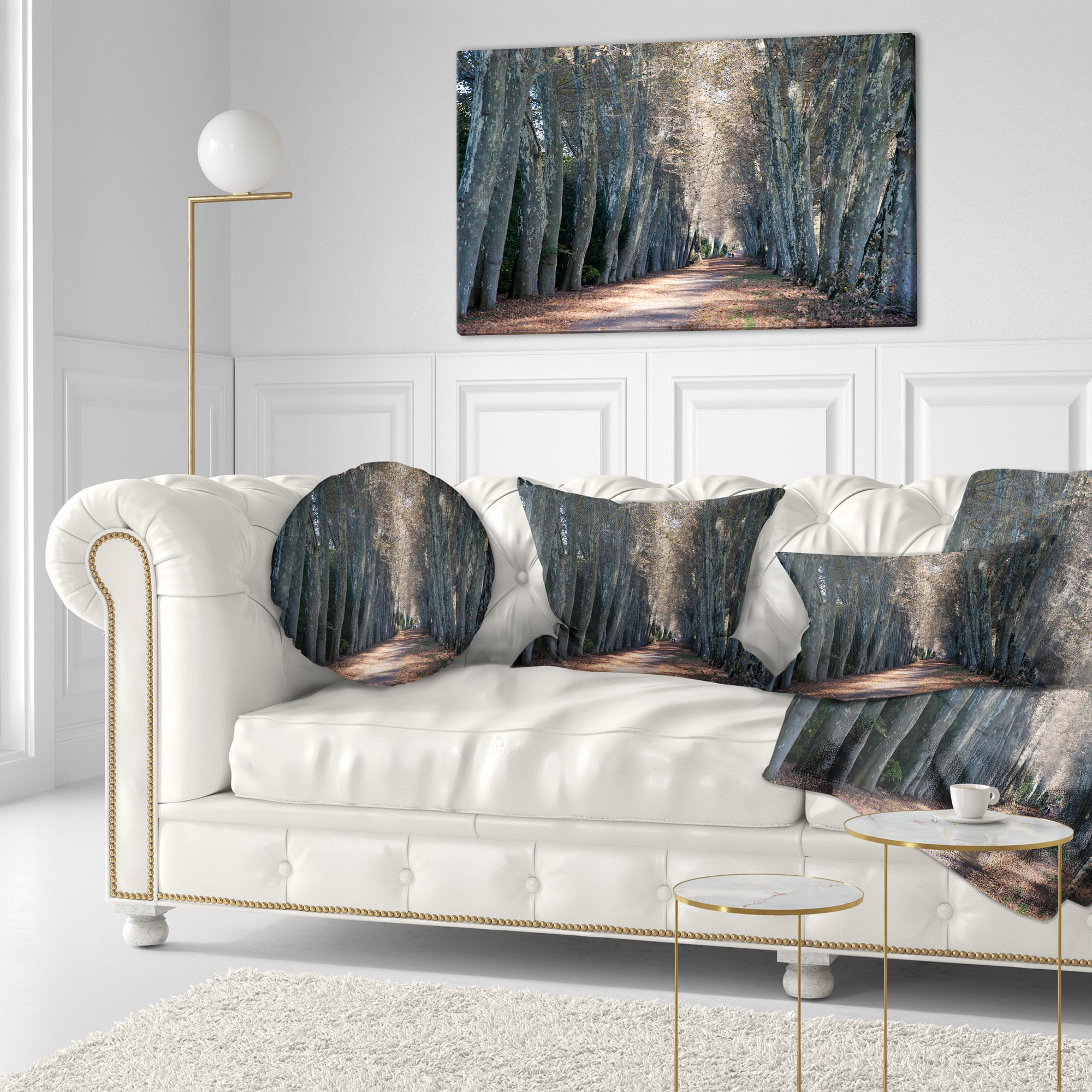 Designart Road in Thick Autumn Woods - Modern Forest Throw Pillow - 12x20