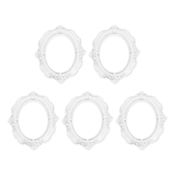 Uxcell 5 Pcs Vintage Resin Picture Frames, 2.9'' x 2.1'' Mini Picture Frames Oval Rectangle Wall Hanging Frames Display Frame Photo Holder for Home Wall Jewelry Display Hotel Decor, White