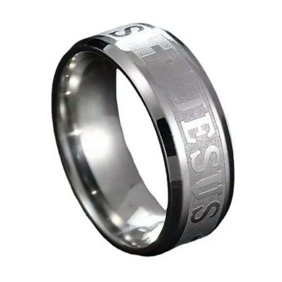 K-KED Mens Stainless Steel Christian Jesus Cross Ring Band Men Size 6-12-9-Silver