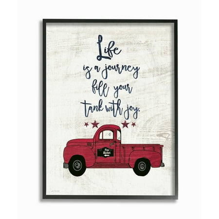 Framed Vintage Art The Stupell Home Decor Collection Fill Your Tank With Joy Vintage Truck Illustration Framed Giclee Texturized Art, 11 x 1.5 x 14 ()