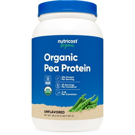 Nutricost Organic Pea Protein Powder (3LBS) - Unflavored, Certified USDA Organic, Protein from Plants, Vegetarian Friendly, Gluten Free, Non-GMO